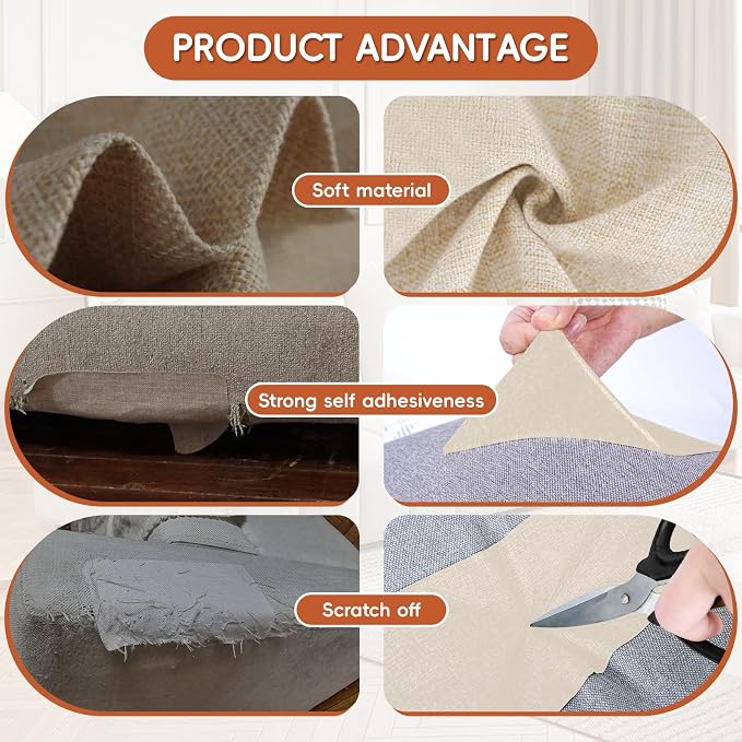 Linen Fabric Repair Tape 16x79 Inch, Self Adhesive Couch Patch Repair Fabric Tape for Furniture, Linen Patch Kit for Couch, Carpet, Upholstery, Chair, Sofa, Cushion, Bag (Dark Beige)
