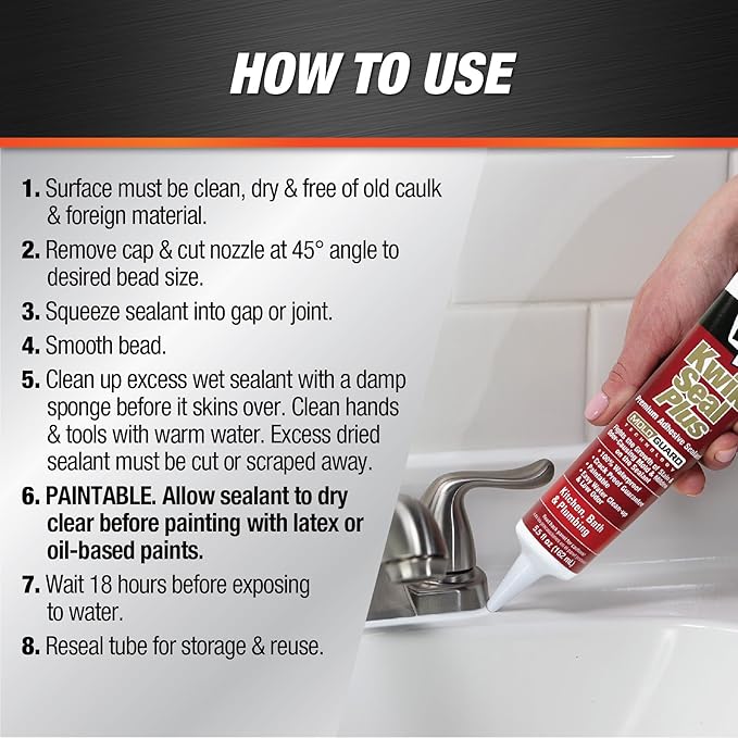 DAP Kwik Seal Plus Kitchen & Bath Adhesive Sealant, Clear, 5.5 Oz (7079818546)