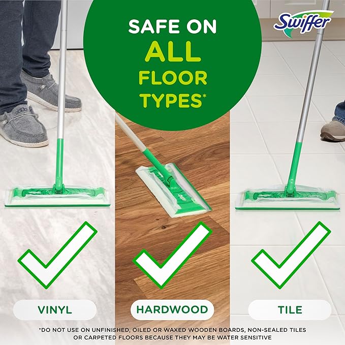 Swiffer Sweep + Mop, Wet Pads Refill, Floor Cleaner for Dirt, Dust, Hair, Cleaning Cloths for Mopping Home, Bathroom, Kitchen, All Purpose Multi-Surface Floor Wipes, Fresh, 24ct