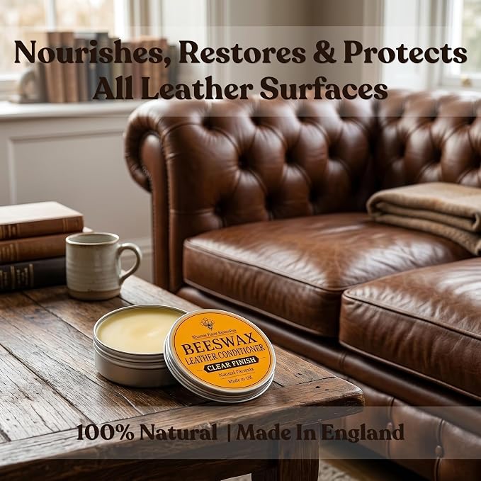 Premium Beeswax Leather Conditioner & Balm – Hand-Poured Natural Restorer for Boots, Bags, Jackets, Furniture, Car Seats & More – Cleans, Conditions & Protects – 1.0 Fl Oz