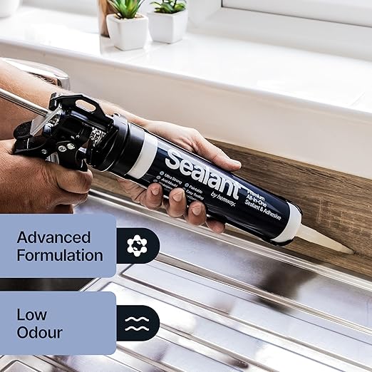 Light Gray Construction Sealant & Adhesive All-in-One Hybrid Polymer | Superior to Silicone Bathroom Caulk Sealant | Waterproof, Odorless, Paintable Caulk | Kitchen Bathroom Outdoor 300 ml 1 Pack