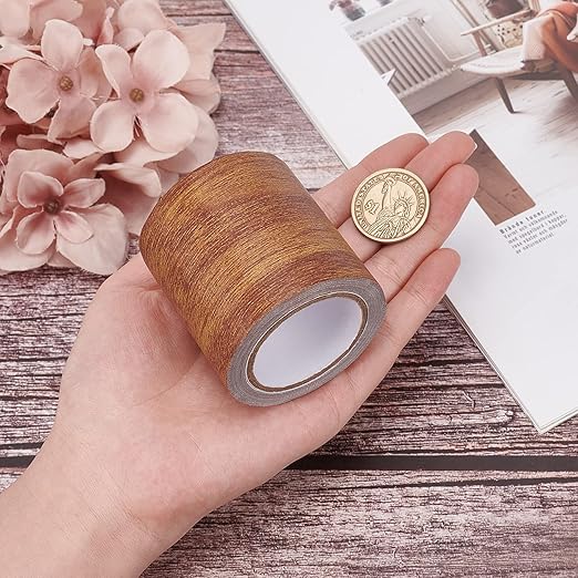 GORGECRAFT 2.2 Inch x 15Ft Wood Grain Repair Tape Textured Adhesive Repair Tape Self Adhesive Patch Realistic High-Adhesive Simulation for Desk Chair Door Floor Furniture(Peru)
