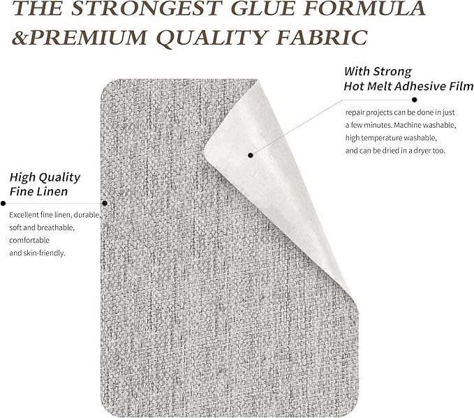 King Mountain Premium Linen Fabric Iron-on Repair Patch, Inside&Outside Fabric Repair Patch, 3"x60" with Backing Glue Linen Repair Decorative Patch kit (Linen-3"x60", Light Grey)