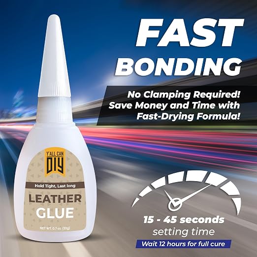Y'allCanDiy Super Glue for Leather 4 Pk x .7 Oz. (20g)- Leather Glue - Adhesive for Purses, Sofas and Furniture. Heavy Duty Waterproof Cyanoacrylate Based Adhesive for Leathercraft, Upholstery