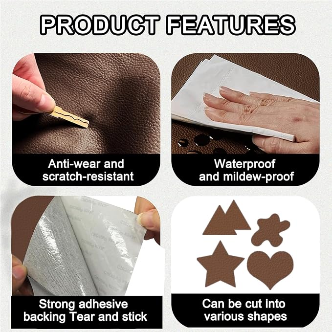 Leather Repair Tape,3.9 x 63 Inches Self Adhesive Leather Repair Patch,Vinyl Leather Repair Kit for Furniture,Couches,Car Seats,Sofas,Office Chairs,Dark Brown