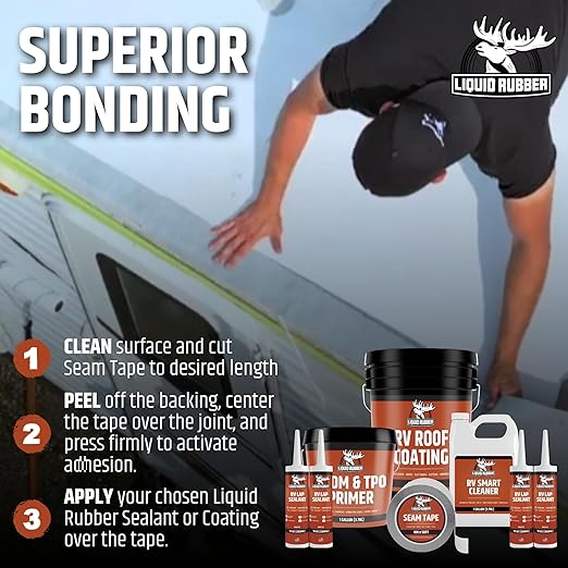 Liquid Rubber Peel and Stick Seam Tape - Fix Leaks, Repair and Restore Roof Joints and Tears, Bonds to EPDM, Metal, Tiles, Shingles, Wood, and Fiberglass Easy to Use, 4 Inch x 50 Foot Roll