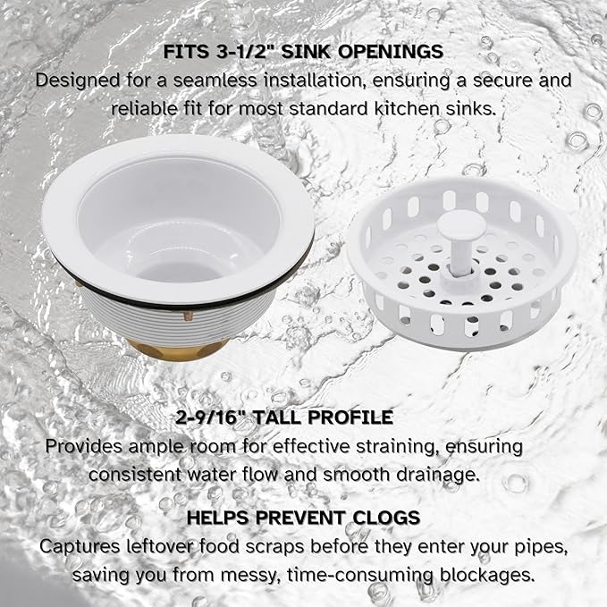 Westbrass D214-50 3-1/2" Post Style Large Kitchen Sink Basket Strainer, Powder Coat White