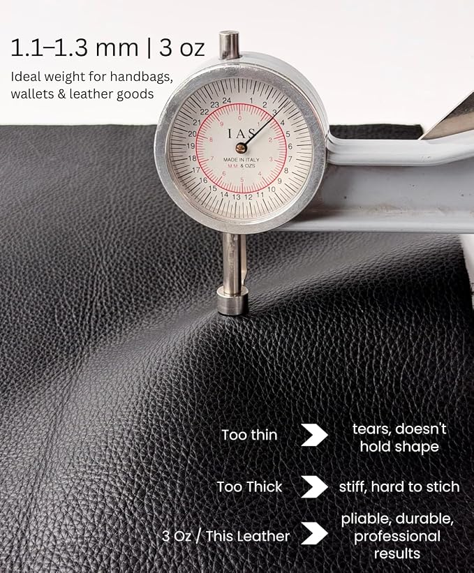 Natural Grain Cow Leathers: 12'' x 12'' Pre-Cut Leather Pieces (Black, 3 Pieces)