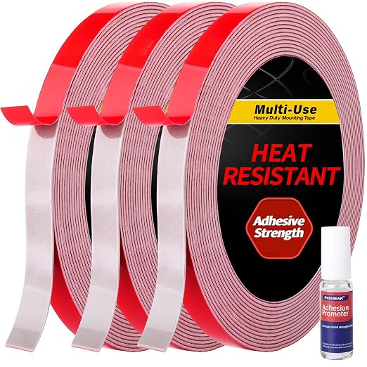 PHIXBEAR 3 Pack Super Strong Adhesion - Heavy Duty Double Sided Tape, Waterproof Multipurpose Mounting Tape for Indoor & Outdoor Use, Automotive Wall Foam Adhesive (0.4in×45ft)