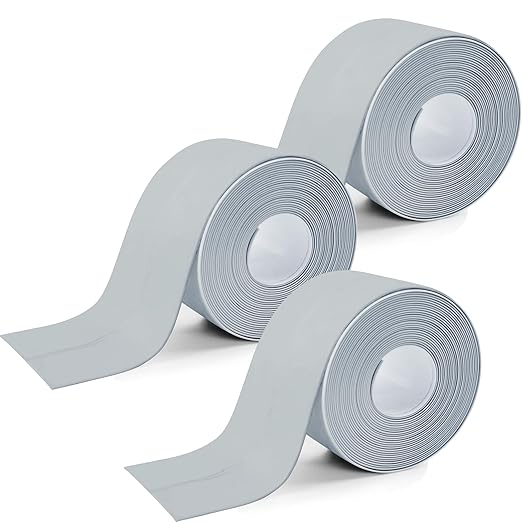 3 Rolls 1.5 Inch Caulk Tape Self Adhesive Toilet Caulking Strip Bathroom Sealing Caulk Strip Peel and Stick Bathtub Caulking Tape, 10.5 Feet Each Roll (Grey)