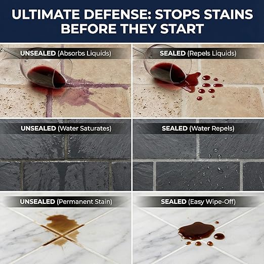 Meuvcol Grout Sealer,17.6 OZ Waterproof Grout Sealer for Shower, Floor, Kitchen - 100% Safe Tile Sealer Spray - Long Lasting Clear Grout Sealant for Stone, Bathroom, Marble - Indoor & Outdoor