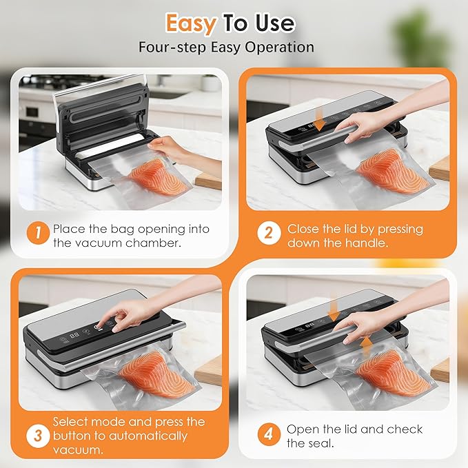 VUSIGN Vacuum Sealer Machine with Strong -85KPA Suction, Low Noise, Built-in Cutter, Bag Storage Box, Handheld Design