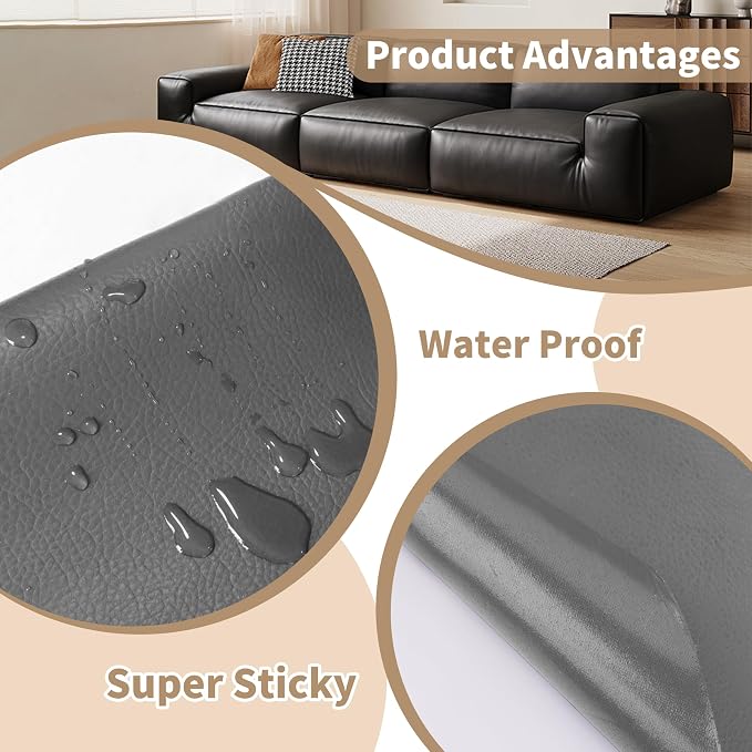 Leather Repair Patch,Self-Adhesive Leather,17X79inch,Self-Adhesive Waterproof,Scratch Resistant,DIY Large Patch for Sofas,Furniture,cabinets,Walls,Motorcycle Seats,car Seats (Dark Grey)