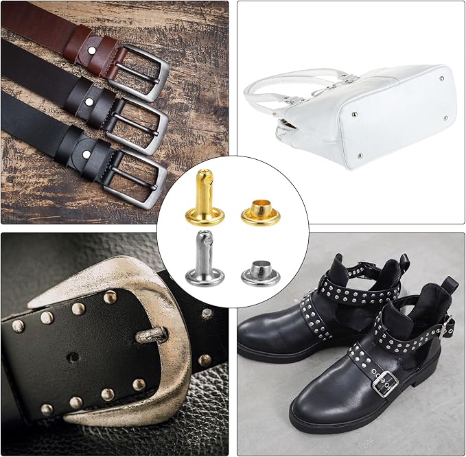 HARFINGTON 100 Sets Leather Rivets 12 x 9mm Metal with 3 Setter Tools Gunmetal