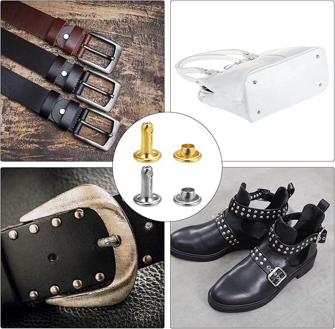 HARFINGTON 100 Sets Leather Rivets 10 x 6mm Metal Double Cap Rivet Snaps Studs Fasteners with 3pcs Setting Tools Rivets for Leather Craft DIY Repair Decoration, Gunmetal
