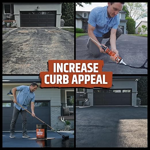 Liquid Rubber Driveway Restore Sealant - Highly Flexible Asphalt Coating Fills Cracks and Revitalize, Kit- Includes 4 Gallon Sealer, 1 Gallon Asphalt Patch, 4 x Crack Filler 10.2 oz, Patio Cleaner 1G