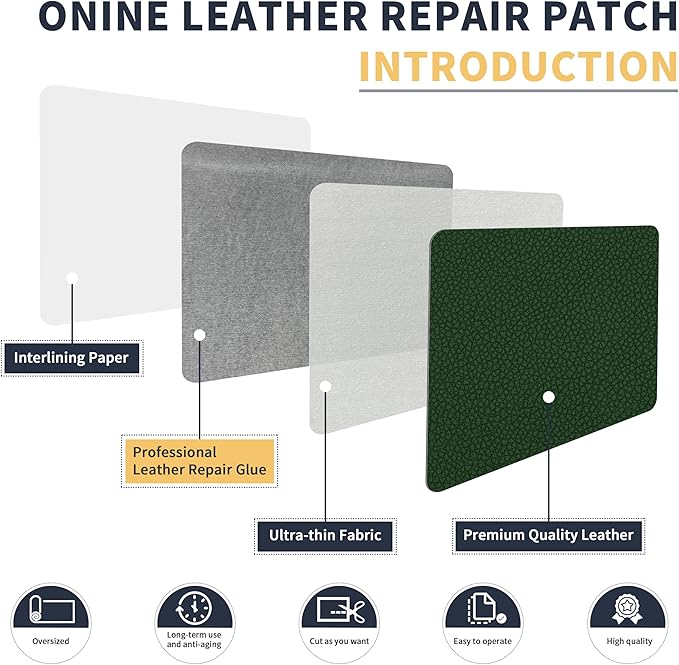 ONine Leather Repair Patch，Leather Repair Tape, 12 x 48 inches Leather Repair Patch for Furniture,Vinyl Repair kit，Leather Couch Patch，for Sofas, Furniture, Car Seats(Blackish Green-Litchi Grain)