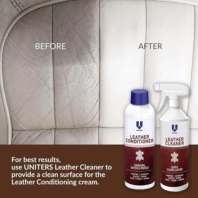 UNITERS Leather Cleaner and Conditioner Foam Solution Cream Bundle, for use of Leather Furniture, Car Interior, Apparel, Boots, Shoes, Bags, and More