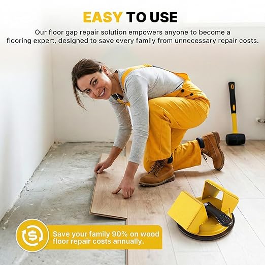 Floor Gap Fixer Tool Heavy Duty 45°Striking Surface Floor Gap Repair Tool Made of Iron & Enhanced Suction Cup with Slot Cutter and 5pcs Sticky Pads for Fixer Laminate/Vinyl Flooring Tools