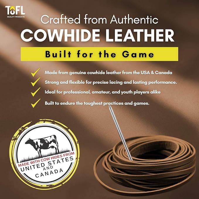 TOFL Softball and Baseball Glove Lace Kit | Mitt Lace Glove Repair Lacing Kit | 2 Leather Laces with Lacing Needle for Catchers Glove
