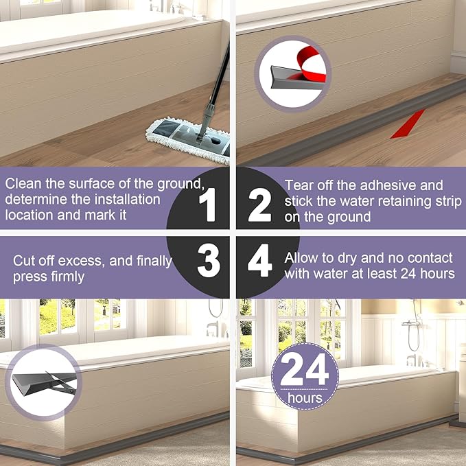 Shower Threshold Water Dam Barrier - Versatile, Silicone Shower Water Guard Stopper Seal Strip for Bathroom Floor, Bathtub Rim, Kitchen Countertop (Gray, 32 In/ 0.8M)