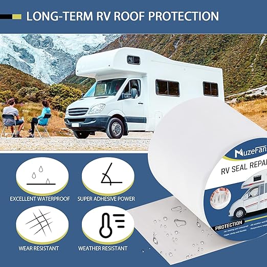 RV Roof Tape 6 Inch X 50 Feet 2Pack, UV & Weatherproof White RV Sealant Roofing Tape,Waterproof RV Flex Seal Tape for Camper Trailer Truck Stop Roof Window Boat Sealing Leak Repair