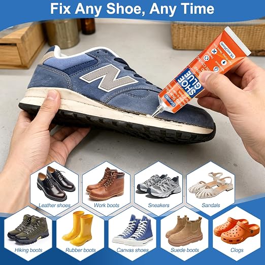 Shoe Glue Soles Repair| 4 Tube 30 ML Clear Shoe Repair Glue Heavy Duty Adhesive with Tool, Dry Within 24 Hrs, High Strength| Waterproof Shoe Sole Glue Repair for Boot, Sneaker, Heel, Leather, Sneaker