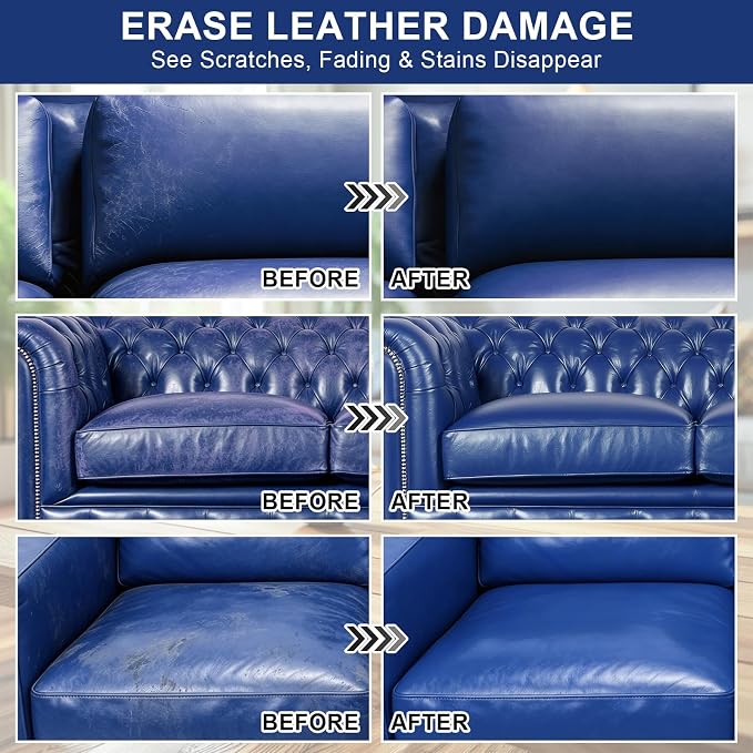 STARTSO WORLD 200Ml Leather Recoloring Balm with 100ML Leather Conditioner, Navy Blue Leather Repair Kit for Furniture, Leather Dye, Leather Scratch Repair, Leather Couch Paint