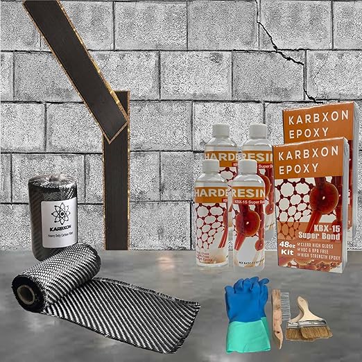 50 ft x 4 in - Carbon Fiber-Basement Wall Crack Repair Kit - Carbon Fiber Foundation Wall Repair - Easy to Use Includes Instructions & Epoxy