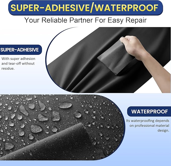 Self-Adhesive Canvas Repair Tape, 4" x 79" Waterproof Canvas Repair Patch, Fabric Patch Repairs Kit for Furniture, Tents, Sunbrellas, Boat Covers Awnings, Couches, Clothes, Bags Black