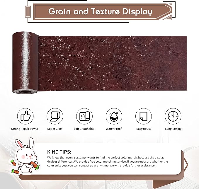 KING MOUNTAIN Leather Repair Patch,4 x 63 Inches self Adhesive Leather Repair Tape for Damaged Leather Furniture, Sofa Seating,Car Seats, Leather Goods（Red Brown）