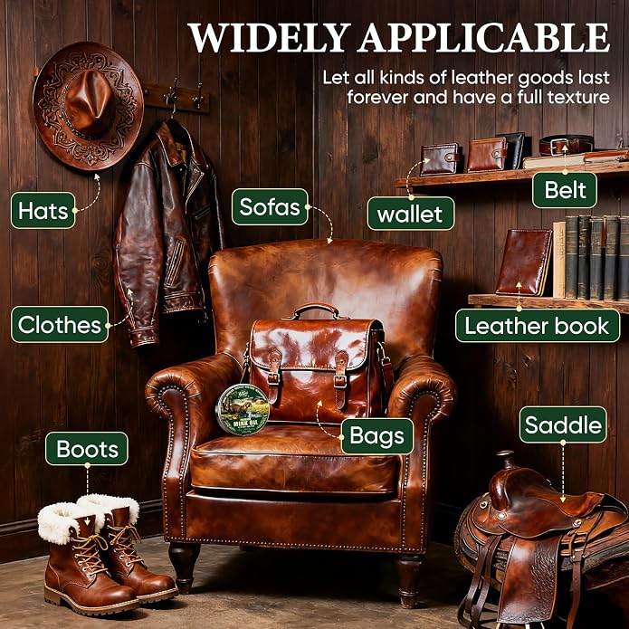 4-in-1 Mink Oil Leather Conditioner and Cleaner 3.52 oz - Premium Waterproof Formula for Leather Cowboy Boots,Shoes,Saddles & Bags with Horsehair Brush, Sponge & Microfiber Cloth