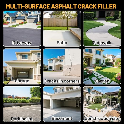 Asphalt Crack Filler, 1.5LB High Elasticity Driveway Crack Filler, Self Leveling Waterproof Repair Sealant for Driveway, Walkway, Road, Blacktop Concrete Joint, Indoor & Outdoor - Black (24.7oz)