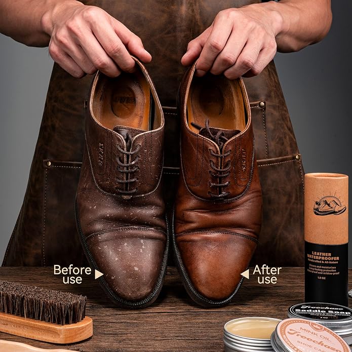 CUTEUP Leather Boot Care Kit – Mink Oil, Saddle Soap for Leather, Shoe Brush, Waterproof Wax, Leather Cleaner and Conditioner