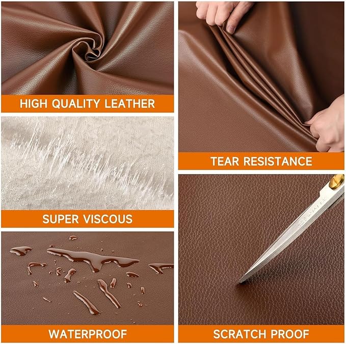 Hohylactic Leather Repair Patch 24x54 Inch, Self Adhesive Leather Repair Tape, Large Vinyl Repair Kit for Sofa Couch Furniture Car Seats, Strong Adhesion Waterproof Scratch Resistant Easy Cut (Brown)