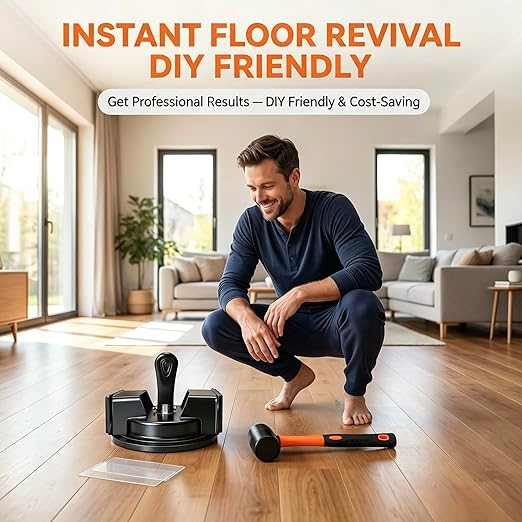 Heavy Duty Floor Gap Fixer Tool for Laminate & Vinyl Plank Flooring - Suction Cup Gap Fixer with Rubber Mallet & Reusable Pads, Plank Grabber for LVP, Hardwood & Floating Surface Repair Tool