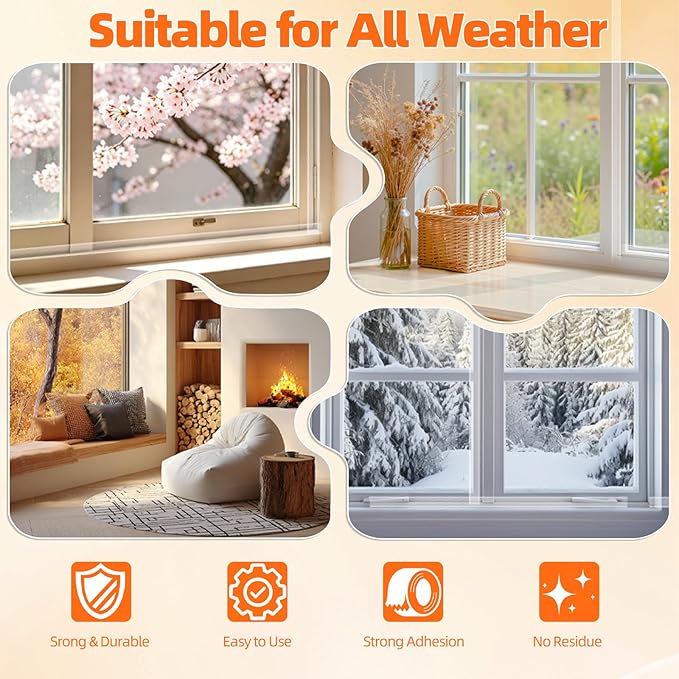 Transparent Window Weather Sealing Tape,20 Mil Thick Window Insulation Tape for Summer & Winter,No Residue Removable Adhesive Waterproof for Door & Window Gaps,AC Units Seal(2 Inch x 33 FT)