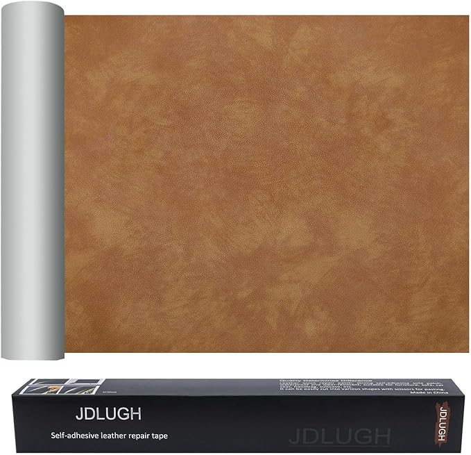 JDLUGH Sofa Leather Repair Patch Tape, Large Self Adhesive Couch, Car Seat, Office Chair, Leather Furniture, Vinyl Repair Patch Kit for Furniture (15x60 Inch, Yellowish Brown)
