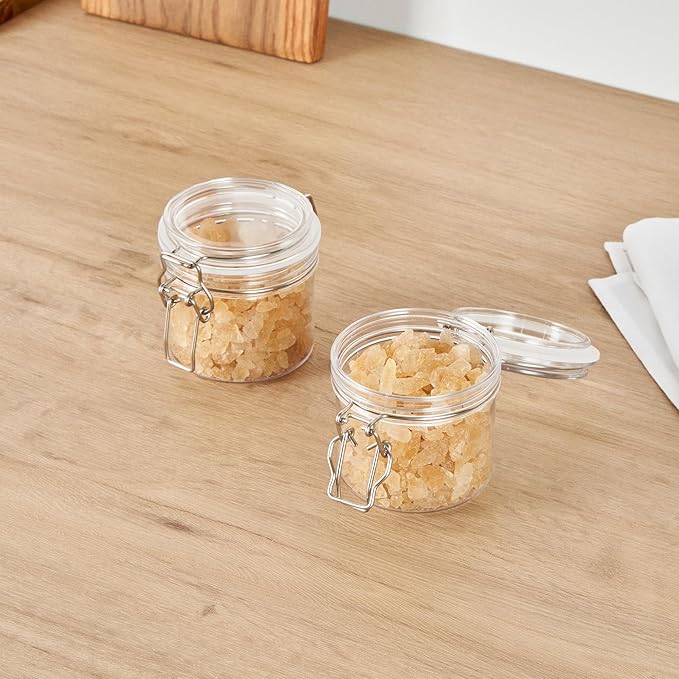Restaurantware Food Container 2 Count 11.9 oz Plastic Airtight HInged Lid Jar Storage Canister Clear Wide Mouth