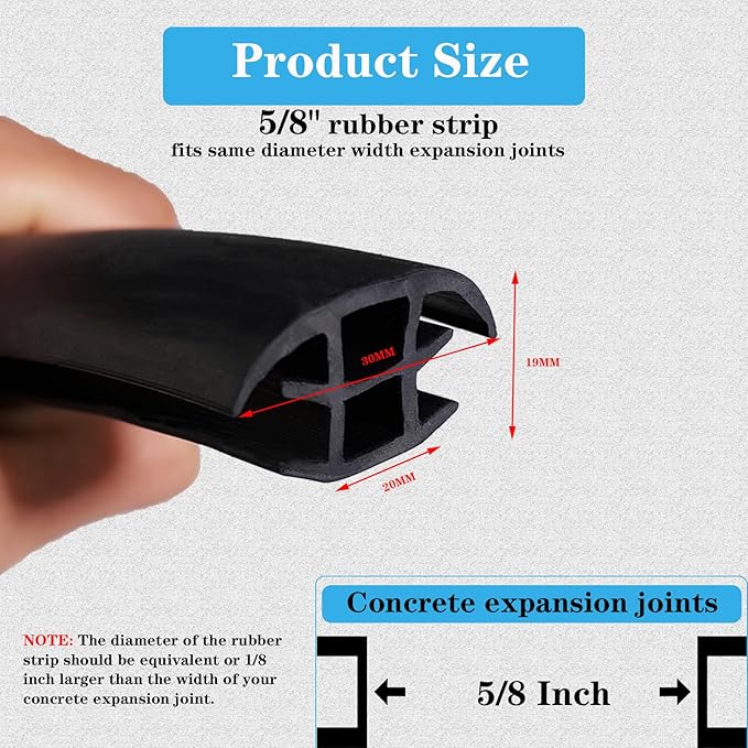Concrete Expansion Joint Filler, 5/8" Expansion Joint Repair Replacement, Concrete Crack Repair, Backer Rod, Flexible Foam Rubber Seal, Rubber Strip for Sidewalk, Driveway, Walkway, Doors, Windows