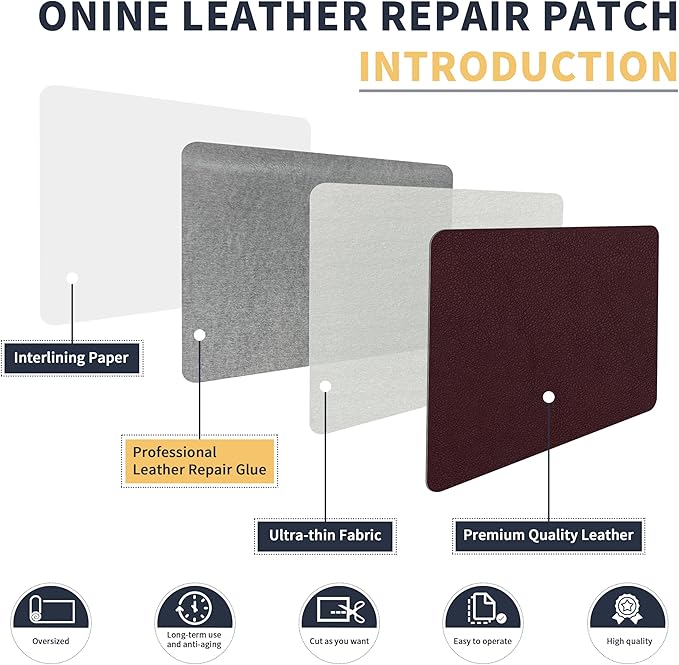 ONine Leather Repair Patch，Leather Repair Tape, 12 x 48 inches Leather Repair Patch for Furniture,Vinyl Repair Kit，Leather Couch Patch，for Sofas, Furniture, Car Seats, Office Chairs(Mulberry)