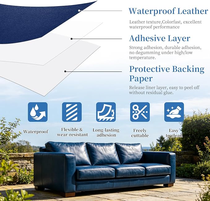 Fadoub Leather Repair Patch Tape Self-Adhesive, 8x11In Heavy Duty Vinyl Patch, Leather Repair Kit for Furniture, Sofa, Couch, Office Chair, Car Seat, Car Interior(Black)