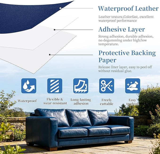 Fadoub Leather Repair Patch Tape Self-Adhesive, 8x11In Heavy Duty Vinyl Patch, Leather Repair Kit for Furniture, Sofa, Couch, Office Chair, Car Seat, Car Interior(Dark Green-Fine Grain)