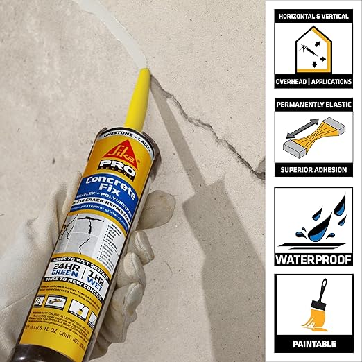 SIKA - Sealant - Sikaflex Concrete Fix - Limestone - Elastic sealant for Cracks and Joints - Paintable Polyurethane - 10.1 fl oz