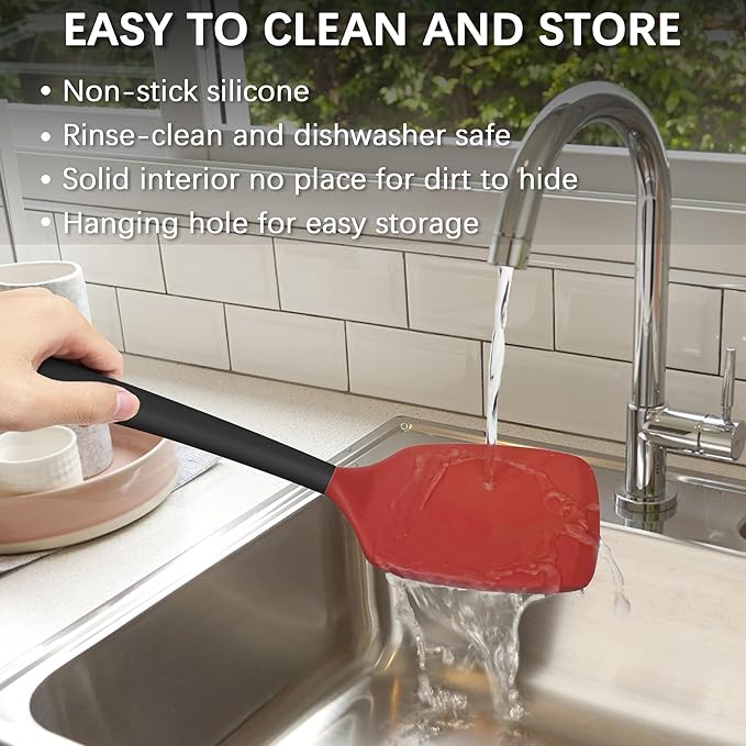 Coukre 2 Pack Silicone Spatula Set, High Heat Resistant, BPA Free Kitchen Spatula, Solid & Slotted Turner for Non-Stick Pans, Sautéing, and Flipping (2, RedBlack)