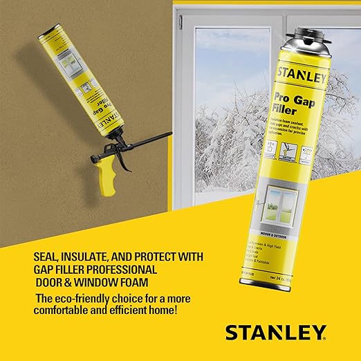 STANLEY F902P Pro Gap Filler - (1x24oz) Window & Door Filler, Gaps & Cracks, Expanding Spray Foam Sealant | Use Applicator, Gun Not Included | 24 Oz, 1 Pack