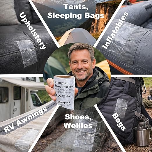 aZengear Clear Tenacious Waterproof Tape, TPU Patch Repair Kit for Tents, Jackets, Inflatables - Fix Rips in PVC, Furniture, Awnings, RV, Shoes