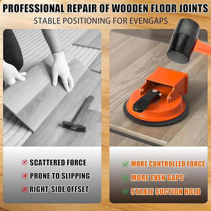 Floor Gap Fixer Tool, Newly Laminate Floor Gap Repair Tool, Enhanced Vacuum Suction Cup, Floor Suction Cup Tool for Gaps, Vinyl, Wood & Tile Flooring (Orange with Hammer)