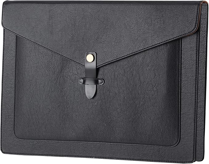 Black PU Leather Thick File Folder, Snap Closure File Organizer, Thickened Important Document Folder with Pockets, Document Organizer, Laptop Sleeve Notebook Case, A4 Envelopes Filing Folder