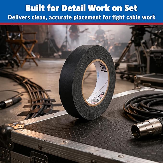Gaffer Power Black Gaffer Tape 1” x 60 Yards – No Residue, Narrow Precision Tape, Made in USA, Matte Non-Reflective Cloth Tape for Cable Management, Stage & Production